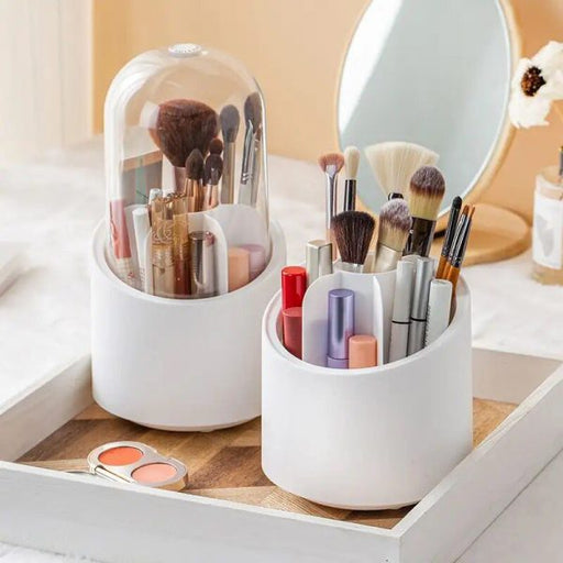 Rotating Makeup Brush Holder – Dust-Proof Vanity Organizer