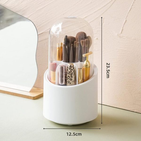 Rotating Makeup Brush Holder – Dust-Proof Vanity Organizer