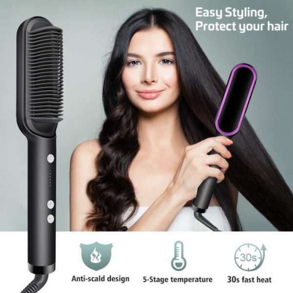 2-in-1 Hair Straightener & Curling Brush - Professional Styling Tool for Women (Random Color)