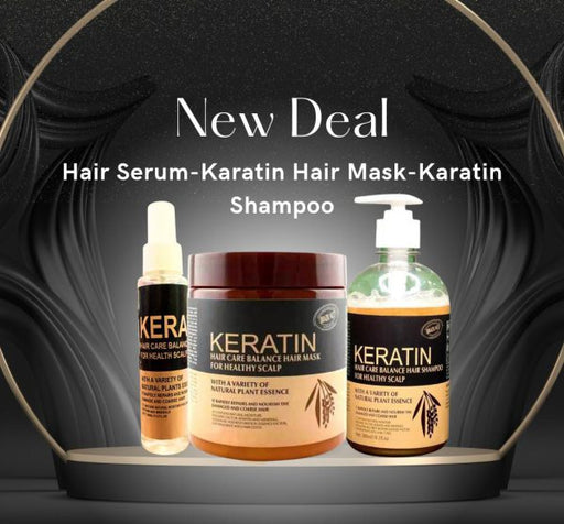 Pack of 3: 3-in-1 Hair Keratin Mask, Shampoo & Serum – Complete Hair Care Set